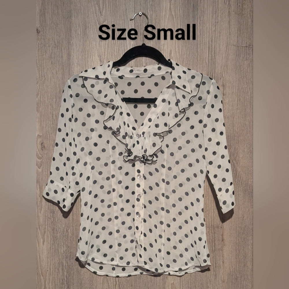 Polka Dot Ruffle Blouse - Black and White